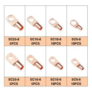 60pcs 볼트 구멍 주석 도금 자동차 구리 케이블 러그 배터리 단자 그룹 와이어 키트 커넥터 SC6-6