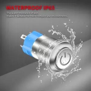 래칭 푸시 단추 스위치 금속 스테인레스 쉘 IP65 방수 전원 기호 패턴 자체 잠금 1NO 1NC 12mm 16mm