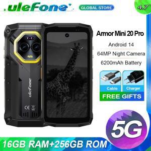 Ulefone 아머 미니 20 프로, 16GB(8 + 8) 256GB,5G 러기드, 6200mAh, 안드로이드 14,33W 충전, 64MP 야간