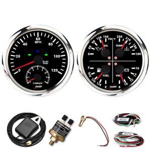 RACETECH 110MM(4-3 /8인치) 세트 2IN1 GPS /24V 7가지 12V IP67 4IN1 트럭 해양 다이얼 연료 - 회전 LED 게이지 볼트 오일, + 자동차 방수 물 블랙 오토바이용 색상 속도계