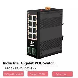 산업용 이더넷 스위치 기가비트 POE 네트워크 6/10 포트 10/100/1000Base-T DIN IP40 실외