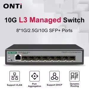 ONTi 8 10Gb SFP 포트 L3 관리형 네트워크 스위치 DHCP 및 동적 라우팅 지원 VLAN 분할 집계