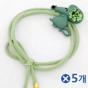 TBZ 큐빅포인트 눈웃음 쥐 머리끈 그린x5개 데일리헤어끈 머리고무줄
