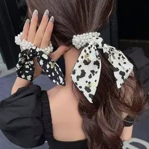 스카프 진주 머리 끈 패션 리본 머리 끈 데일리 헤어