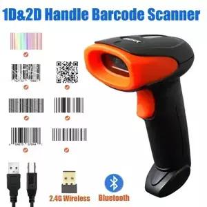 휴대용 2.4G 무선 블루투스 1D 2D QR 코드 리더 유선 바코드 스캐너 홀더 포함 핸드헬드