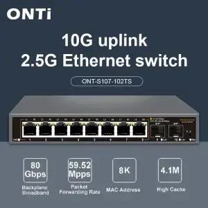 ONTi 2.5Gb 비관리형 이더넷 스위치 8포트 2.5GBASE-T 네트워크 10G SFP 플러그 앤 플레이 팬리스 홈랩