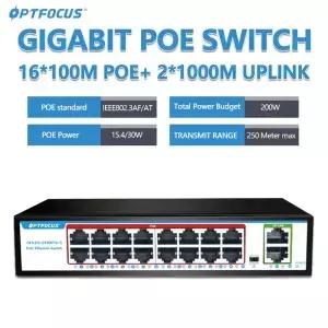 OPTFOCUS 1000M 기가비트 POE 스위치 16 포트 48V 15W 30W 802.3af 802.3at 이더넷 허브 분배기 CCTV