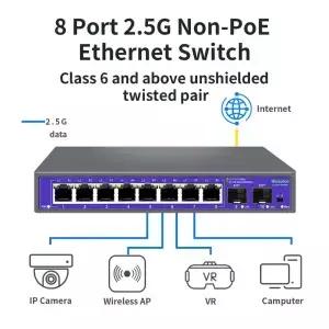 Hisource 2.5G None-POE 네트워크 스위치 5 8 포트 이더넷 2*10G SFP IP 카메라 및 NVR용