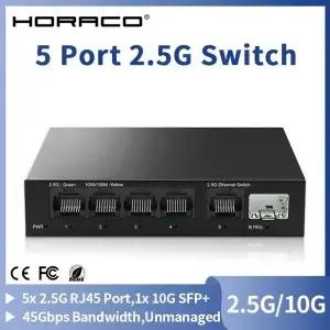 HORACO 2.5G 스위치 5 포트 2500Mbps 네트워크 SFP 자동 MDI/MDIX 플러그 앤 플레이 비관리형 홈 랩 이더넷
