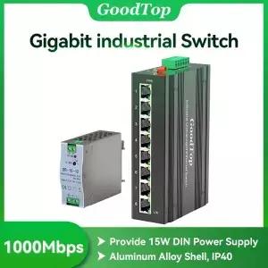 GoodTop 8 포트 기가비트 산업용 스위치 DIN 레일 15W 전원 공급 장치 1000M 비관리 이더넷 IP40 원키 VLAN