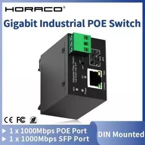 HORACO 산업용 POE 스위치 1 기가비트 RJ45 포트 SFP DIN 레일 BT90W 출력 플러그 앤 플레이