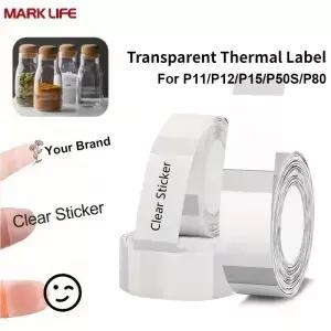 Marklife P11/P12/P15 라벨 메이커 투명 테이프 열 스티커 0.47 ×1.57 12x40mm 방수 150매