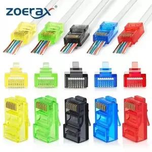 50PCS RJ45 Cat6 패스 스루 커넥터 다양한 색상 EZ압착 모듈형 플러그(솔리드 또는 연선 UTP 네트워크