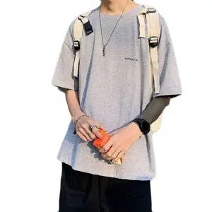 남성 레이어드 반팔티 데일리 티셔츠 무지 기본 라운드넥 상의 면 여름