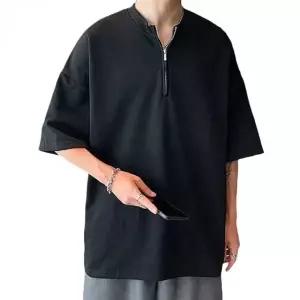 남성 반집업 반팔 티셔츠 루즈핏 캐주얼 상의 여름 데일리웨어 반팔티