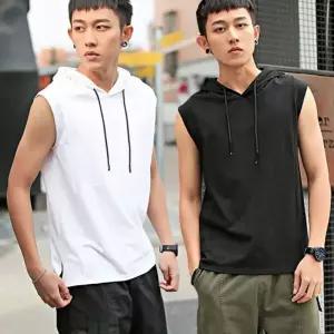 남자 여름 루즈핏 후드티 얇은 쿨링 소재 외출복 나시 티셔츠