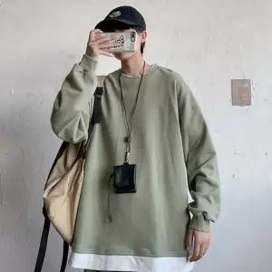 무지 긴팔 티셔츠 라운드넥 남성 맨투맨 캐주얼 상의 데일리 루즈핏