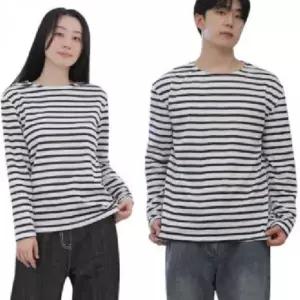 남녀공용 가로 줄무늬 긴팔 티셔츠 단가라 라운드넥 학생 커플티 단체복