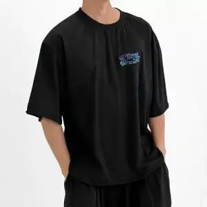 심플 그래픽 반팔 티셔츠 데일리 코튼 라운드넥 상의