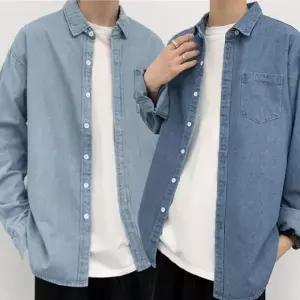 남성 오버핏 데님 셔츠 가을 긴팔 청남방 빈티지 아우터 데일리 룩