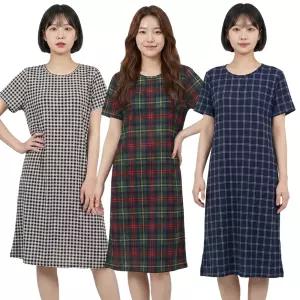 까실이 체크 반팔원피스 여성 쿨 아이스 파자마 홈웨어 여름 잠옷 원피스