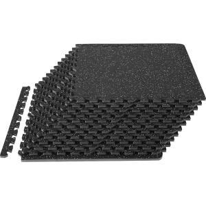 VEVOR 0.56인치 48제곱피트 12개의 홈 체육관 바닥재, 고밀도 EVA 폼이 있는 고무 상판, 25 x 25인치 바닥 운동 기구 매트, 연동 퍼즐 블랙 앤 그레이