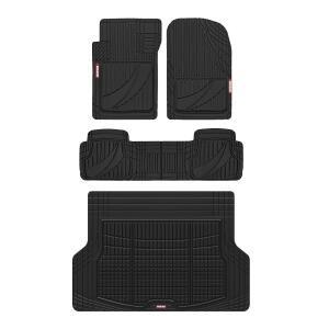모터 트렌드 FlexTough 고급 헤비 듀티 블랙 고무 자동차 바닥 매트 및 카고 라이너 SUV 풀 세트 - SUV, 밴을 위한 모든 날씨 라이너에 맞는 유니버설 트림