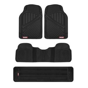 자동차 SUV 밴용 모터 트렌드 3열 무취 고무 바닥 매트 및 라이너, 내구성이 뛰어난 헤비 듀티 폴리머 라텍스 풀 인테리어 보호, 엑스트라 하이 리지라인 디자인, 블랙, 모델 번호: MT-773-801-BK
