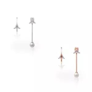 92.5 Silver-pin 언발란스 큐빅 진주 은침 귀걸이
