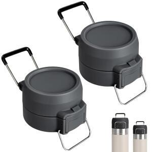 스탠리 퀵 플립 GO용 2PCS 뚜껑 교체 24온스/36온스용 커버 캡 BPA 프리 푸시 버튼 여행/스포츠용 캐리 루프가 있는 누수 방지 GO 재사용 탑 다크그레이*2