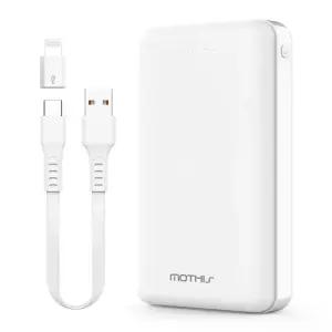 모디스 슬림 듀얼 보조배터리 20000mAh C타입 케이블 + 8핀 젠더 세트 화이트