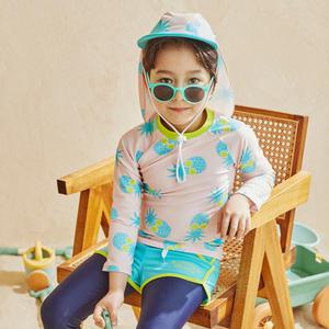 아이스샌드 키즈 남아 래쉬가드 세트+플랩캡 이중반바지 유아 아동 수영복 UNU-33108