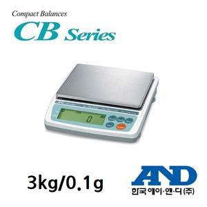 실험실저울 3kg/0.1g 학교 과학 실습실 연구소 개발실 CB-3000 사각짐판 133x170mm 한국AND 국산 정밀저울