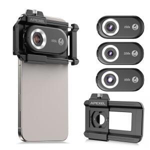 APEXEL 3-in-1 휴대폰 현미경 렌즈, PhoneMicro 5 시리즈 100X/150X/200X 폰 마이크로 안드로이드/ 용, LED