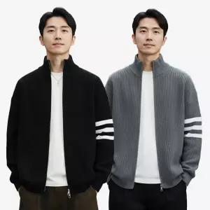 [아이에스이랩]남자 삼선 니트 가디건 투웨이 집업 I4NT032
