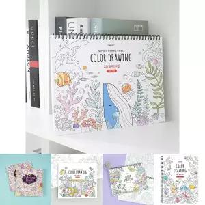 핑크풋 고래 컬러드로잉 쉬운버전 컬러링북/색칠/북/꾸미기/공책/스트레스/해소/재미있는/취미/색칠북/취미