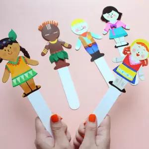 5인세트 지구 다문화 어린이 막대인형 만들기 유치원 초등 미술수업 DIY 행사용
