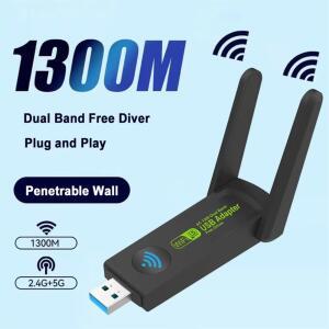 랜선젠더 1300MBPS WIFI USB 어댑터 듀얼 밴드 무선 4G5GHZ 동글 드라이버 PC 802 2 11AC 안테나 수신기 노트북