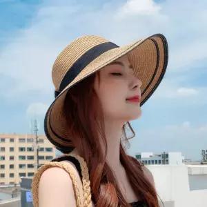 여성 라탄 썬캡 챙넓은 밀짚햇 자외선차단 바캉스 휴양지용