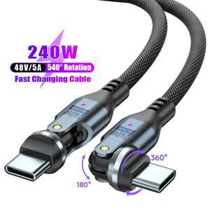 USB 암 암 C형 USB240W PD3.1 540 ° 회전식 USB C to Type-C 케이블 5A 고속 충전 데이터 아이폰 호환 16