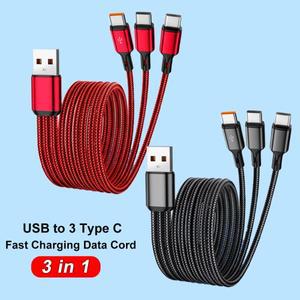 3in 1 무선 충전기100W 6A USB to Type C 고속 충전 케이블 3 in 1 코드 다중 포트 데이터 아이폰 호환 샤