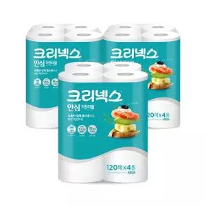 크리넥스 안심 키친타올 천연펄프 120매 4롤 3팩GST MNS