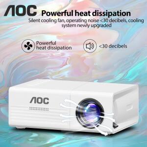 빔프로젝터 AOC 미니 1080P HD 휴대용 LED, , 30DB HDMI 소음, 야외용, USB 가정 스크린 30100인치