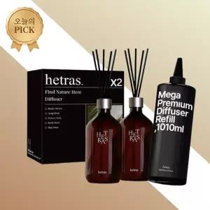 헤트라스 프리미엄 대용량 디퓨저 500ml 2개입 + 리필 1010ml 호텔우드향 실내방향제 오래가는향 거실디퓨