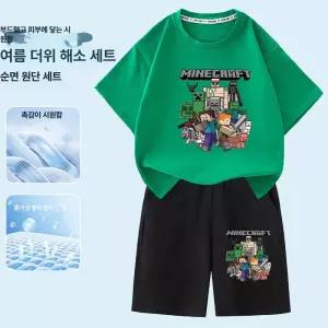 마인크래프트 반팔 반바지 세트 아동 상하복 남아 순면 여름 캐릭터 키즈 초등학생 반소매 상