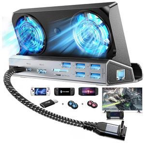 밸브 스팀 덱 & OLED /스위치 2 /Asus ROG Ally X /Lenovo Region Go S /MSI Claw, 닌텐도 스위치 도크, 액세서리, 도킹 스테이션용 YCE 13-in-1 듀얼 팬 도크