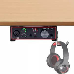 Focusrite Scarlett Solo 3/4세대용 메탈 데스크 하부 및 벽면 마운트 조절 가능한 헤드폰 걸이 스탠드