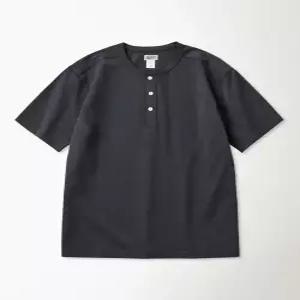 10.6 oz Cotton Short Sleeve Henley Tee Dark Grey