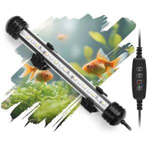 노비크 LED 수중 수족관 조명 4W 수중 어항 조명, 블루 화이트 & 블루 및 화이트 세 가지 조명 모드 타이머 자동 온/오프 및 디머 밝기 조절 가능(7.5인치)