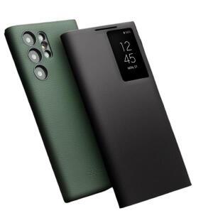 Qialino 브랜드 삼성 갤럭시 S24 용 정품 가죽 플립 폰 케이스 Ultra Natural Cowhide Cover Intelligent S